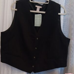 Black V-Neck Button Vest